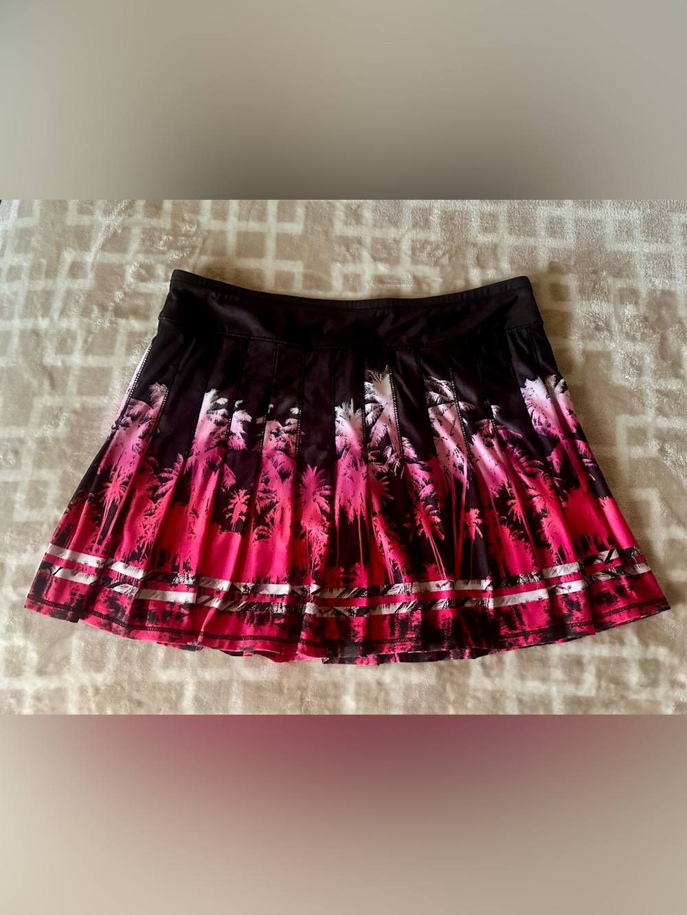 Lucky in Love Black and Pink Tropical Pleated Mini Skirt